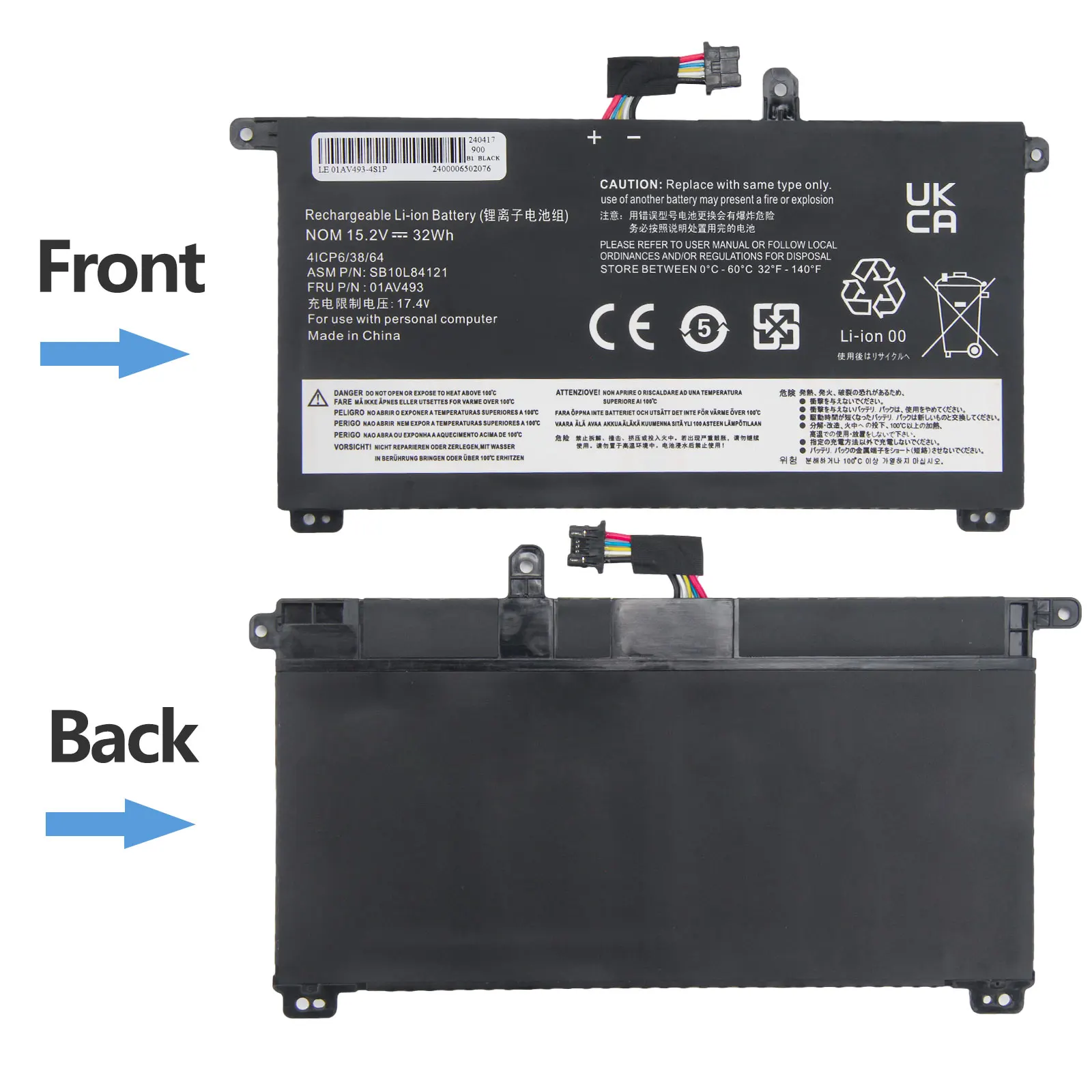 Oyomba 01AV493 Laptop Battery for Lenovo ThinkPad T570 T580 P51S P52S Series 00UR890 00UR892 SB10L84121 15.2V 32Wh 4Cell