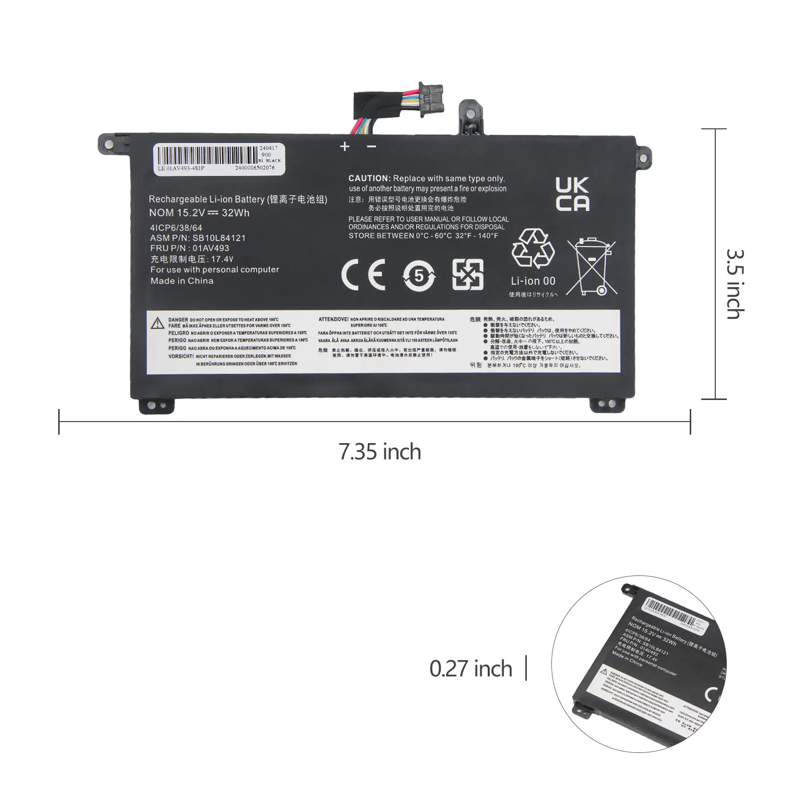 Oyomba 01AV493 Laptop Battery for Lenovo ThinkPad T570 T580 P51S P52S Series 00UR890 00UR892 SB10L84121 15.2V 32Wh 4Cell