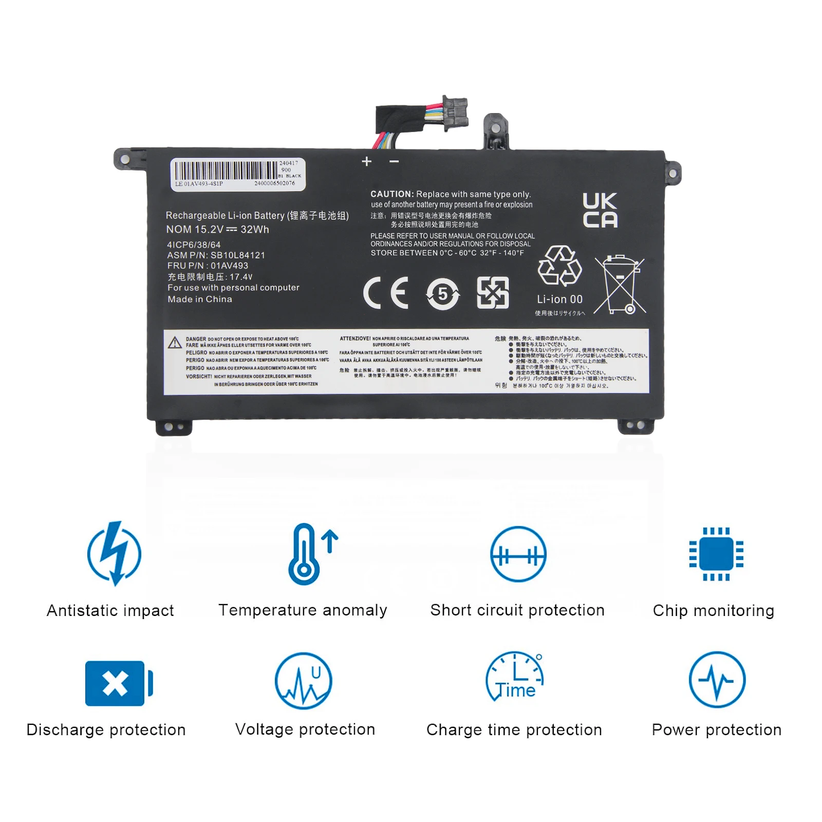 Oyomba 01AV493 Laptop Battery for Lenovo ThinkPad T570 T580 P51S P52S Series 00UR890 00UR892 SB10L84121 15.2V 32Wh 4Cell