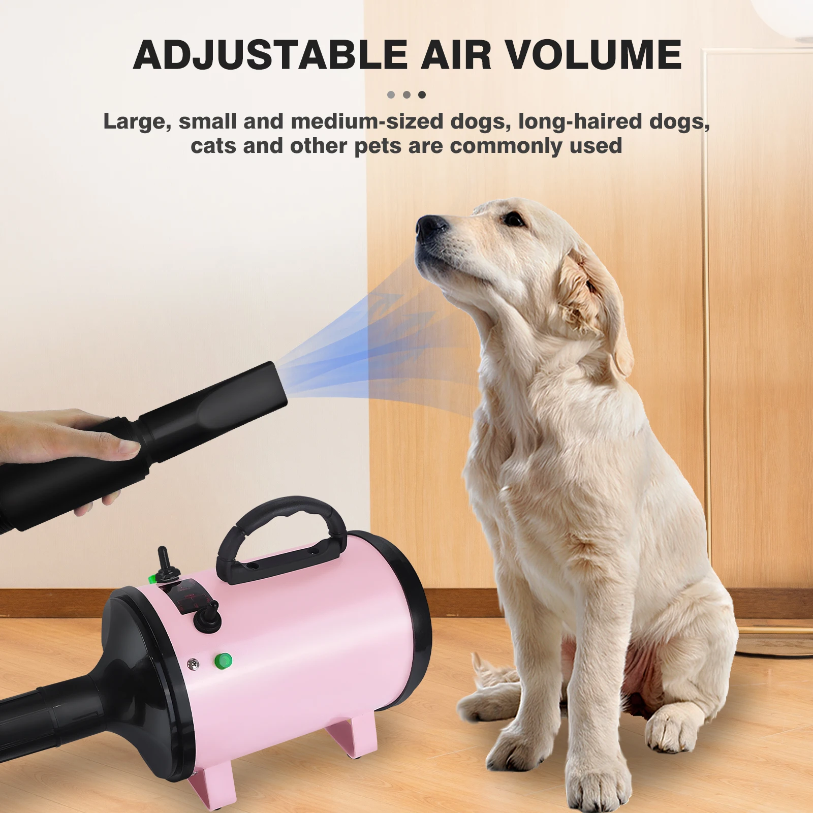 Dog Hair Dryer Professional 2800W Low Noise with 3 Nozzles & Extendable Hose Animal Fur Heater Hairdryer Grooming Blaster