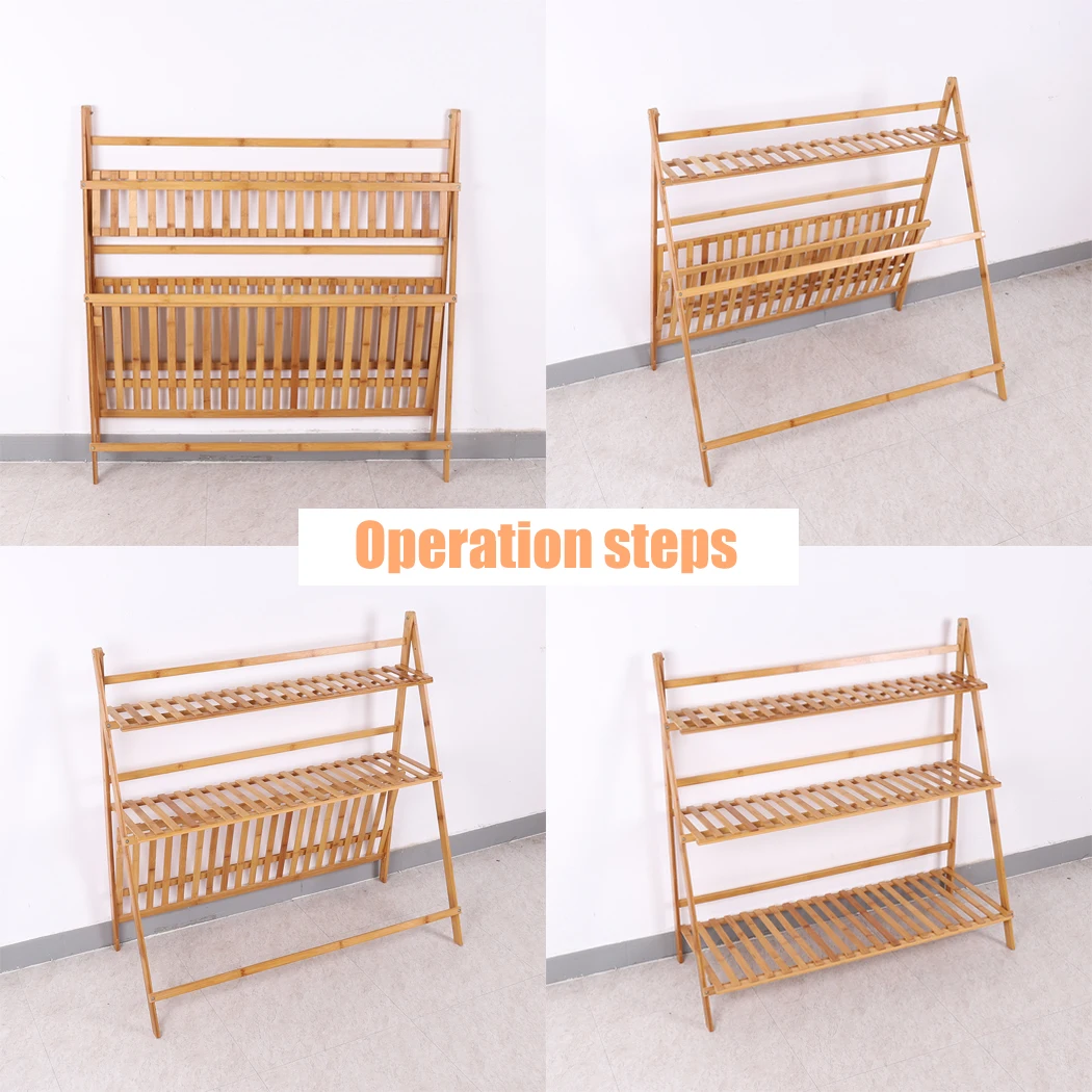 3 TiersBamboo Ladder Plant Stand Foldable Flower Display Rack