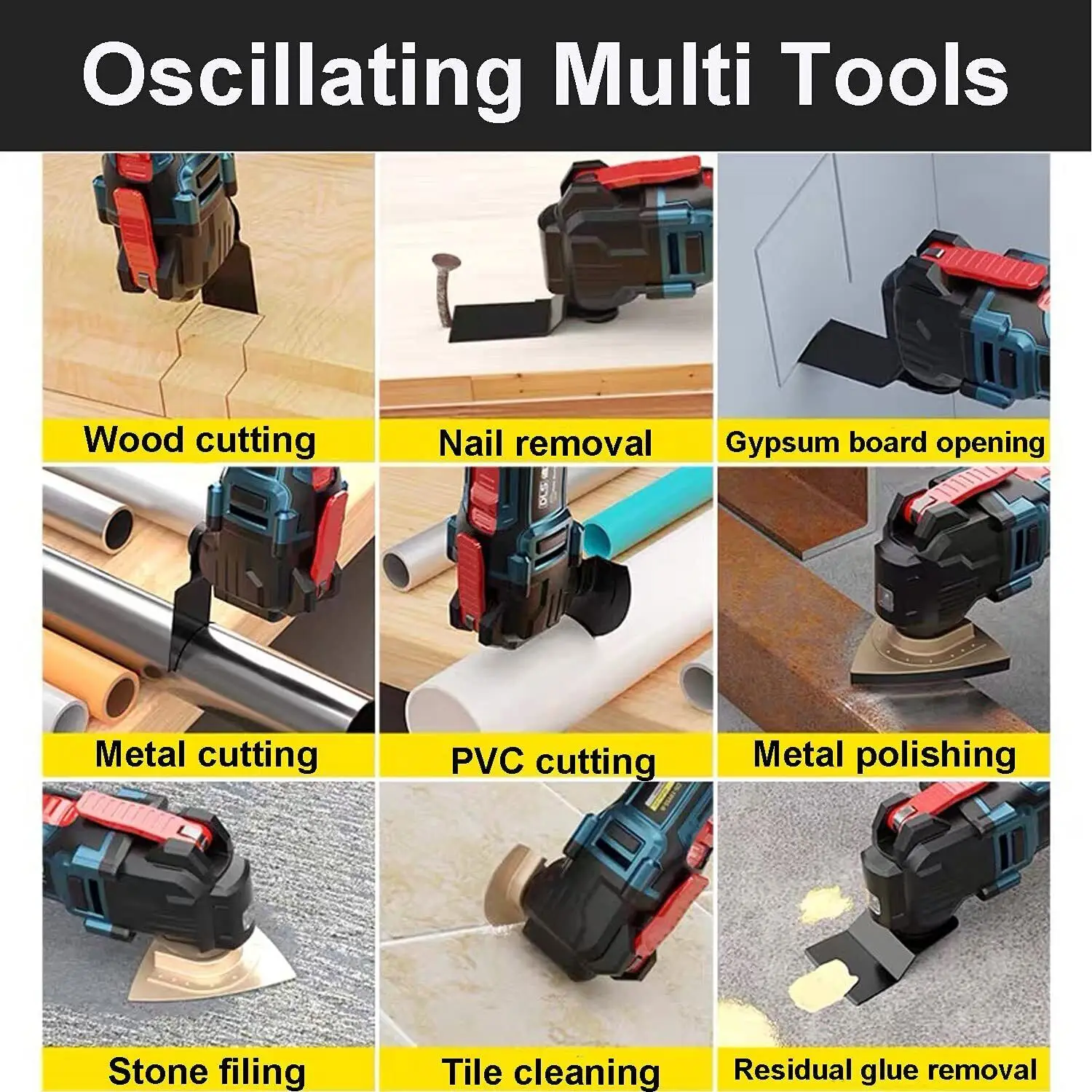 300W Cordless Oscillating Tool, Brushless Motor, 21V 1.5AH Battery, 20000RPM, Oscillating Angle:4°, 6 Variable Speed