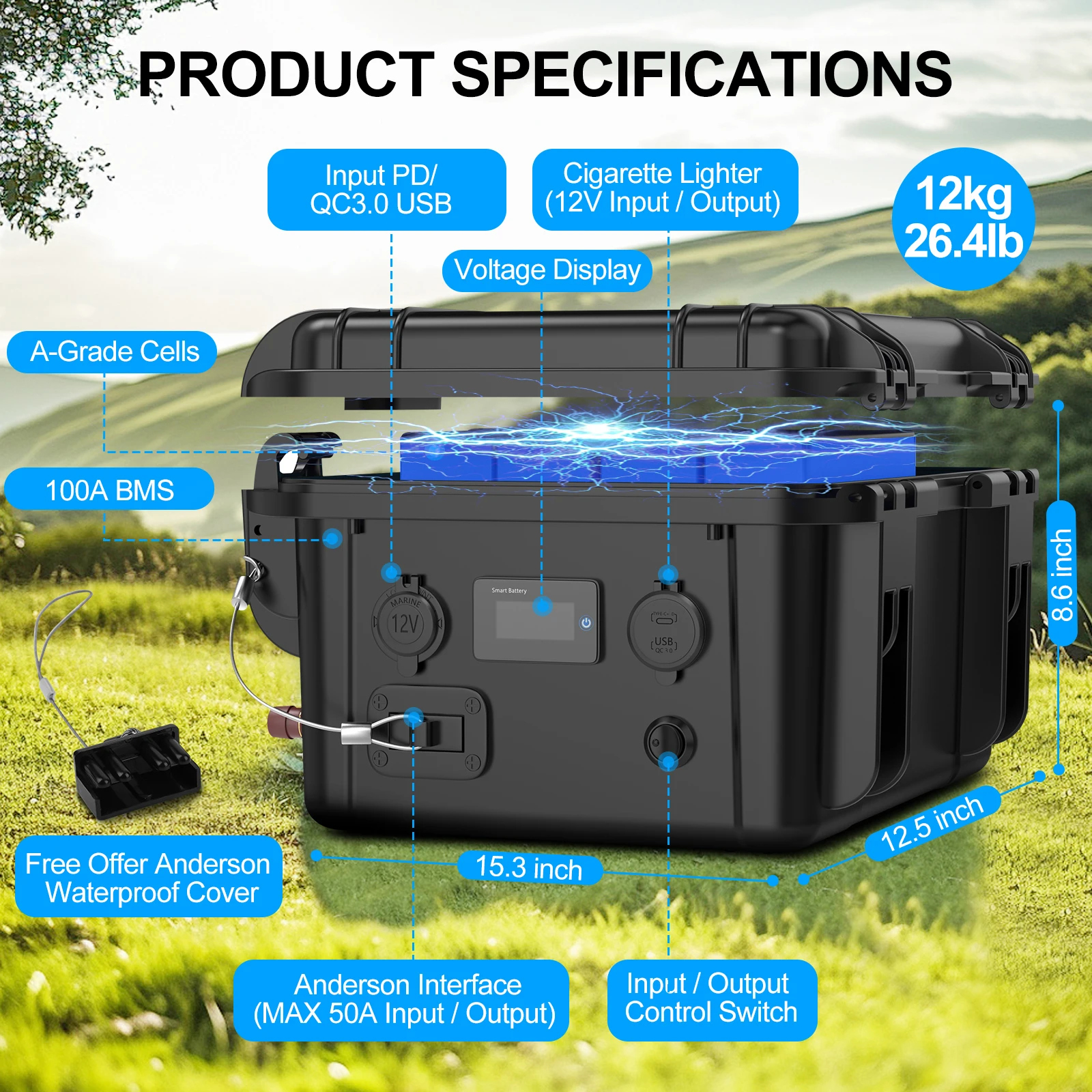 Lifepo4 Battery 12v 100ah 120Ah 200Ah 300Ah 6000+ Cycle Rechargeable Battery Built-in BMS Bluetooth for Solar RV  Fish Finder