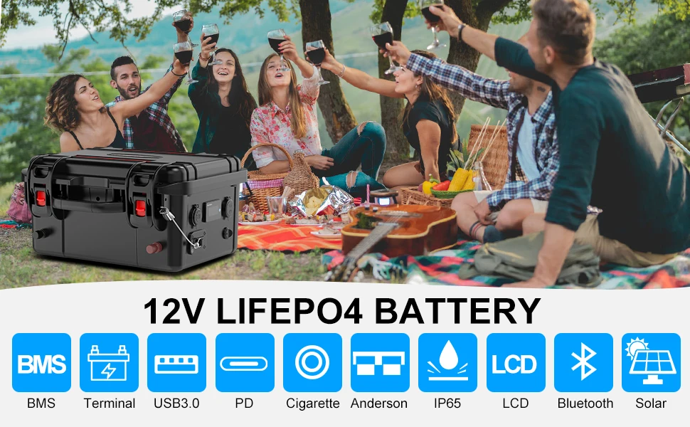 Lifepo4 Battery 12v 100ah 120Ah 200Ah 300Ah 6000+ Cycle Rechargeable Battery Built-in BMS Bluetooth for Solar RV  Fish Finder