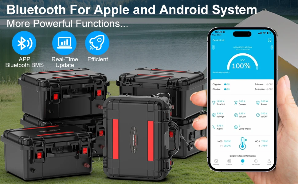 Lifepo4 Battery 12v 100ah 120Ah 200Ah 300Ah 6000+ Cycle Rechargeable Battery Built-in BMS Bluetooth for Solar RV  Fish Finder