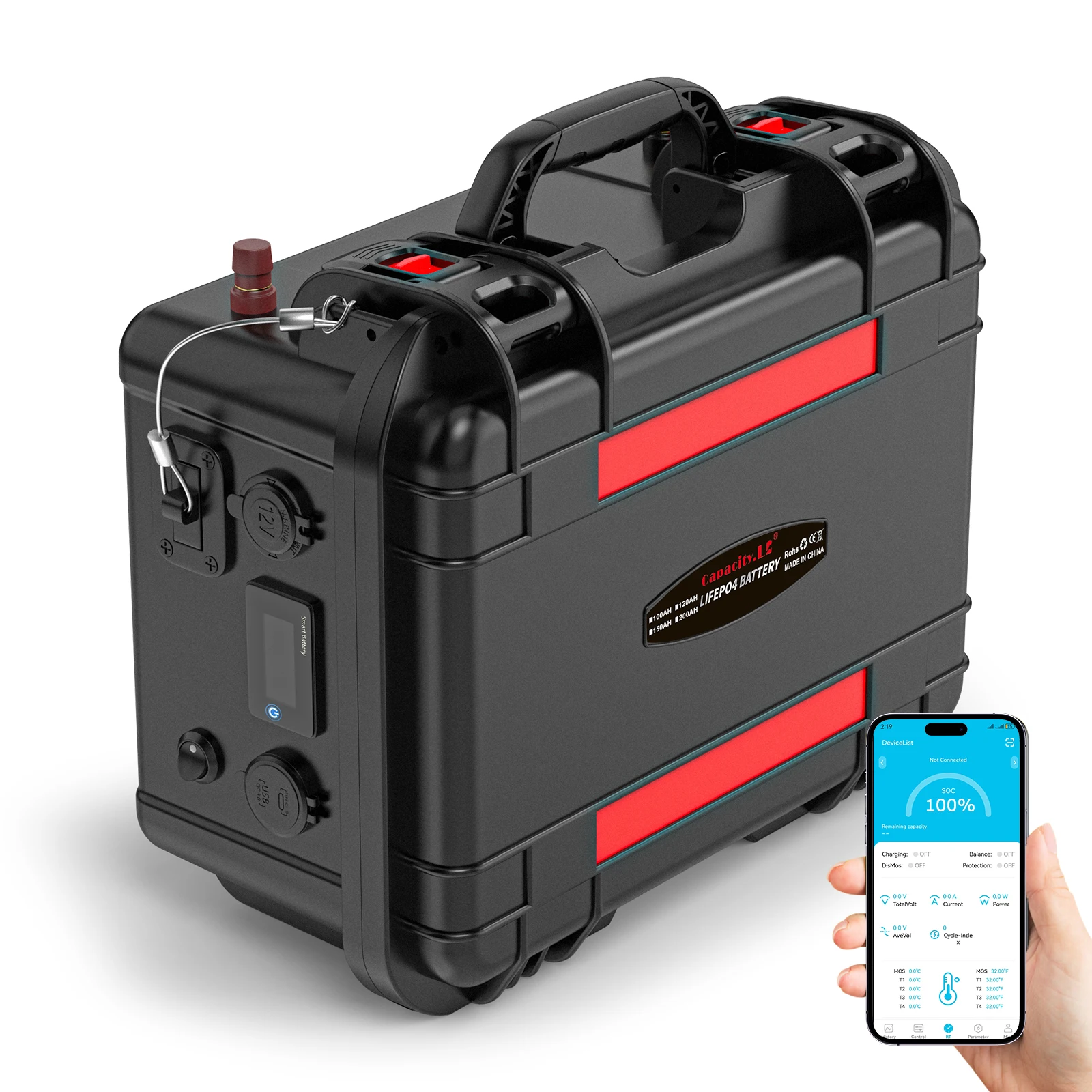 Lifepo4 Battery 12v 100ah 120Ah 200Ah 300Ah 6000+ Cycle Rechargeable Battery Built-in BMS Bluetooth for Solar RV  Fish Finder