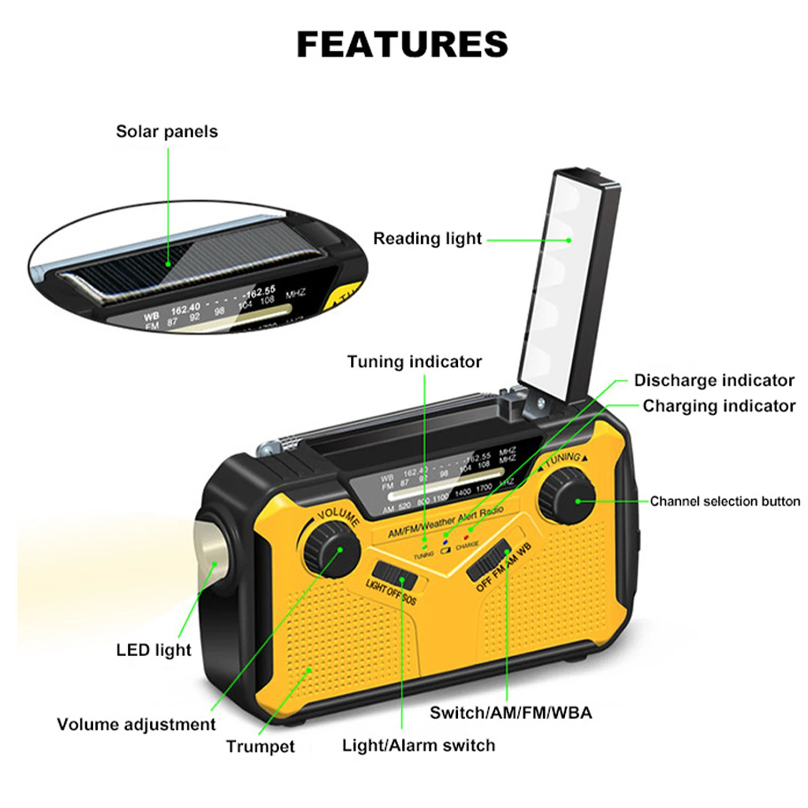 3000mAh Emergency Radio Solar Hand Crank Emergency Radio For Outdoor Survival Climbing Hiking USB Charging Power Bank With