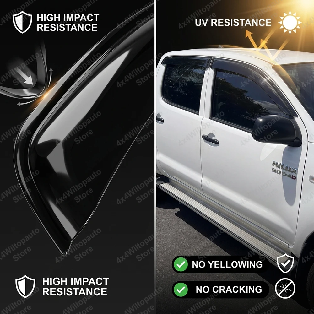 For Toyota Hilux Revo 2015-2024 Weather Shields N80 Sun Rain Guards Window Visors Double Cab Smoked Acrylic 4PCS