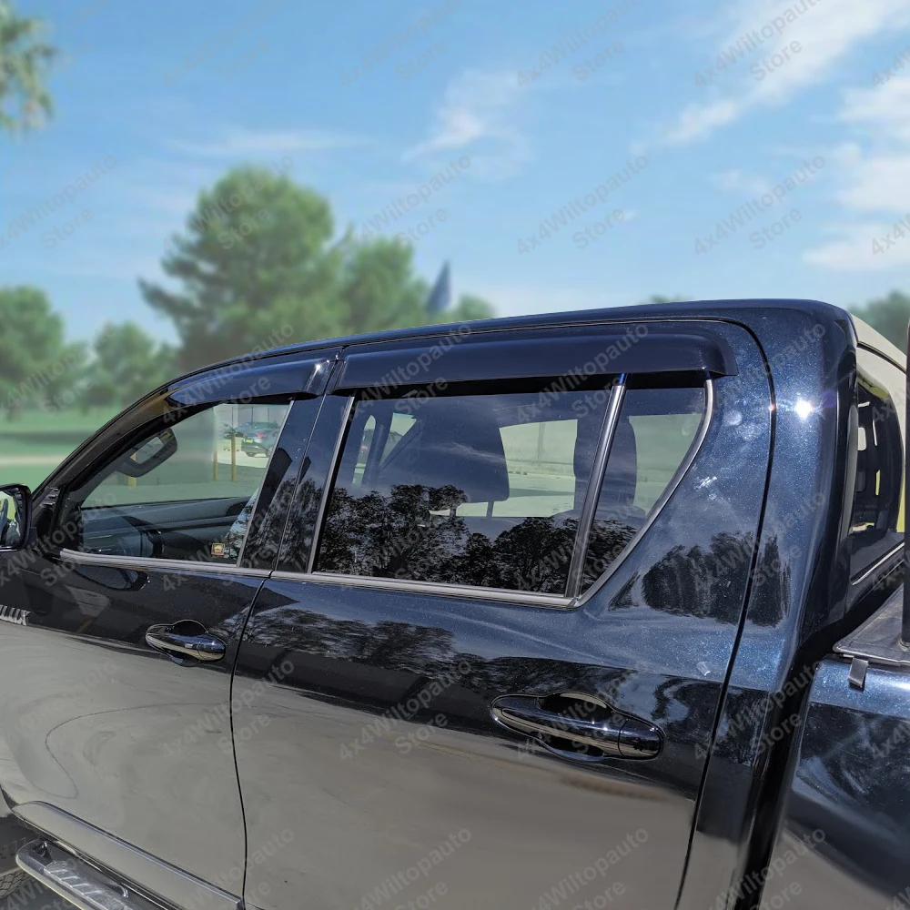 For Toyota Hilux Revo 2015-2024 Weather Shields N80 Sun Rain Guards Window Visors Double Cab Smoked Acrylic 4PCS