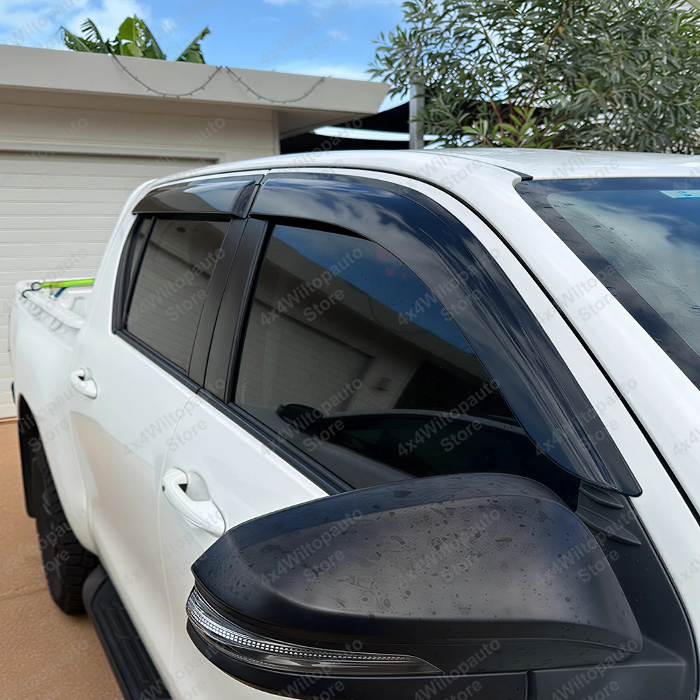 For Toyota Hilux Revo 2015-2024 Weather Shields N80 Sun Rain Guards Window Visors Double Cab Smoked Acrylic 4PCS