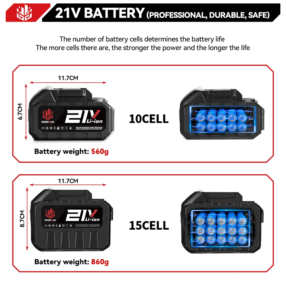 21V Rechargeable 21V Lithium Ion Battery 15000mah Li-lon Battery With Battery Indicator For 21V BL1850 BL1840 Power Tools