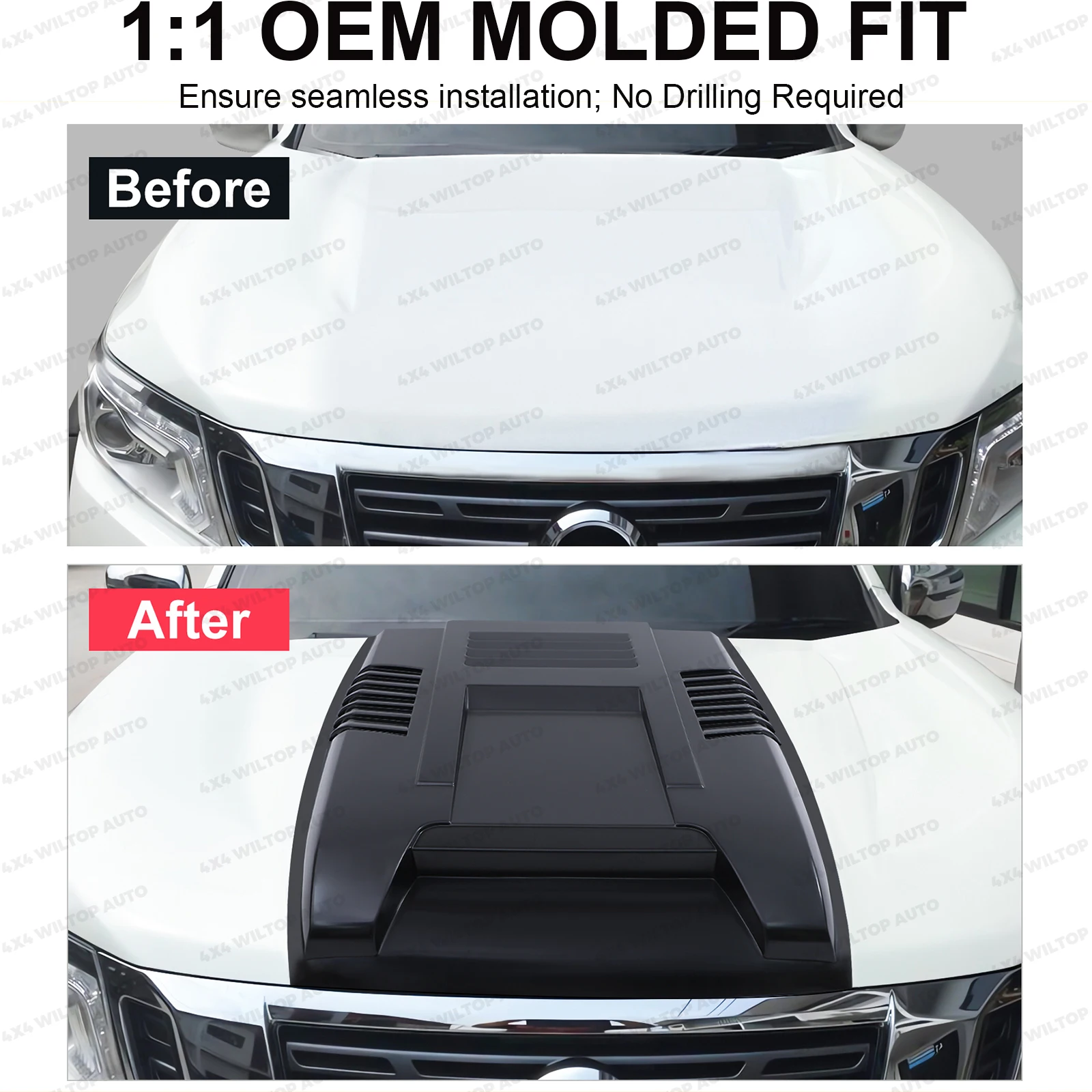 For Nissan Navara NP300 2015-2020 Frontier D23 Front Bonnet Scoop Hood Cover Matte Black Bonnet Guard Protector Car Accessories