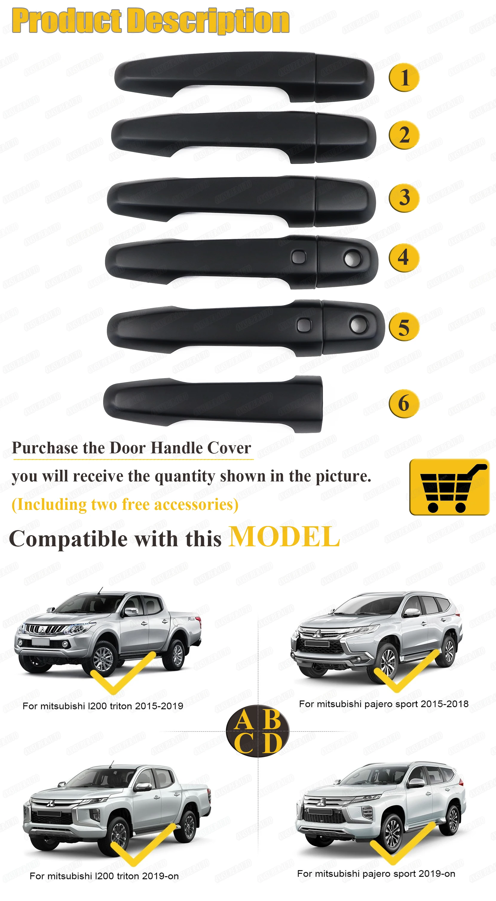Door Handle Cover For Mitsubishi Pajero Sport 2015 2016 2017 2018 2019 2020 2021 2022 Exterior Door Handle Cover Car Accessories