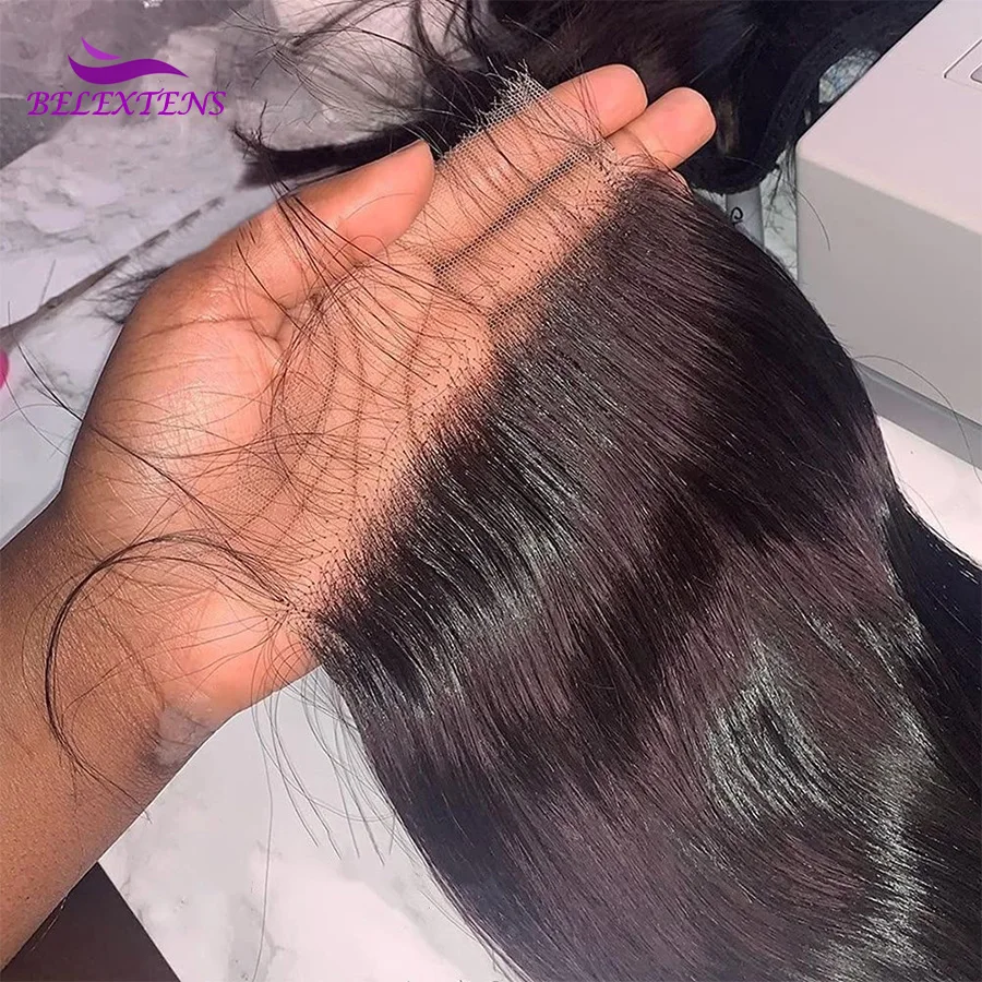 4x4/5x5/6x6 Transparent Lace Closure Pre Plucked Natural Hairline Brazilian Ramy Closure for Women 14-26 inch Straight Closure