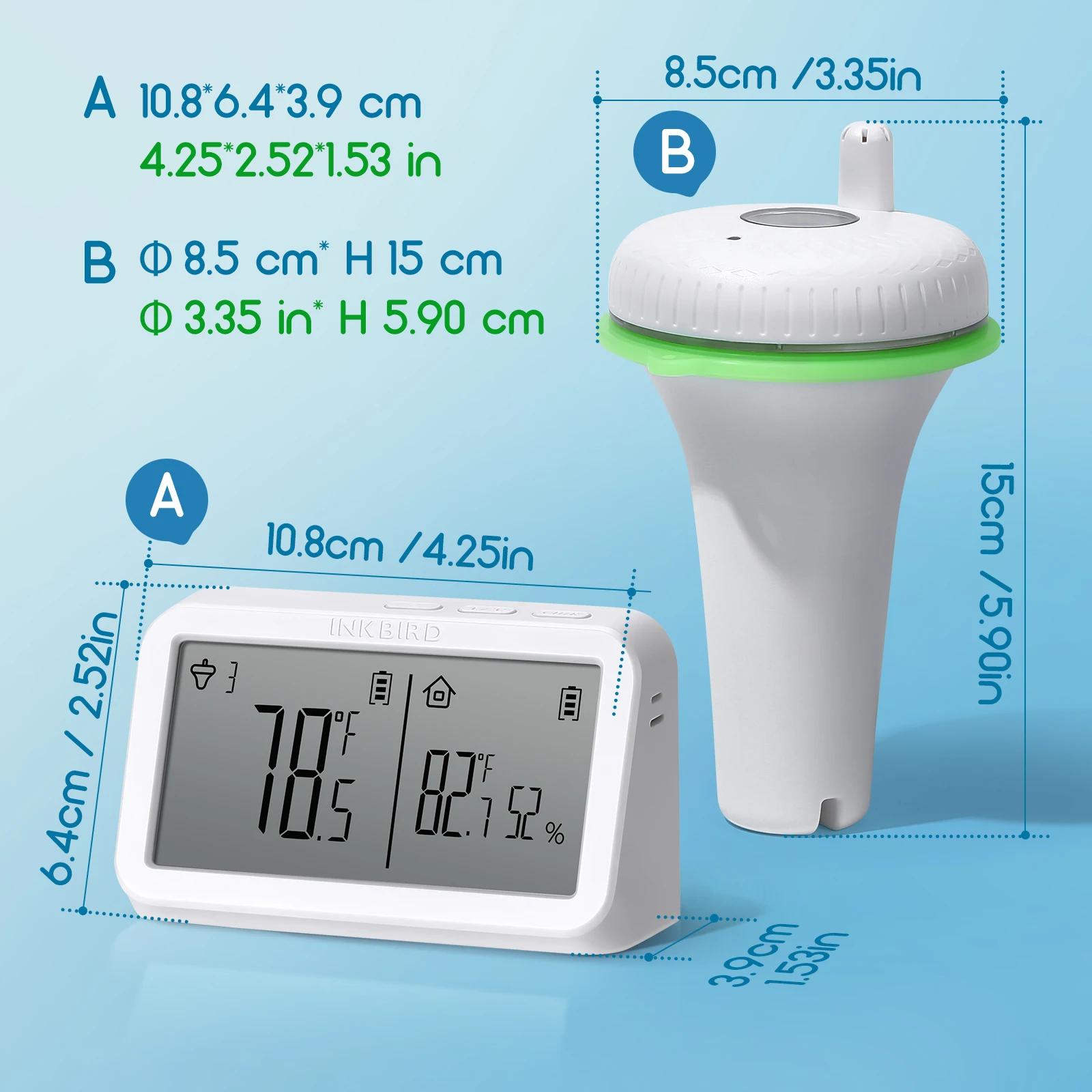 INKBIRD Wireless Pool Thermometer with Outdoor Receiver Up To 300Ft Transmission Floating Thermometer for Swimming Pool Hot Tub