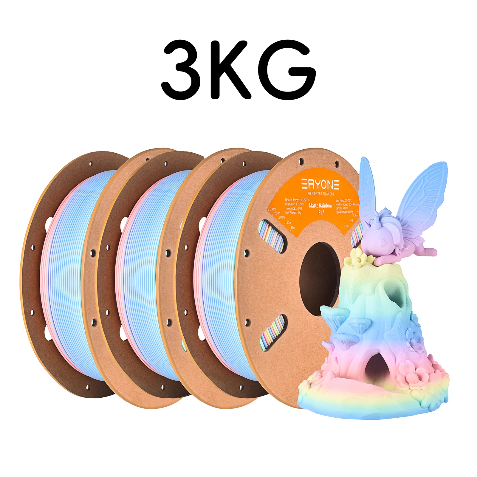 ERYONE Promotion PLA Matte Rainbow 1/2/3/5/10KG 1.75mm ±0.03mm Filament For 3D Printer Macaron Watercolor Filament High Quality