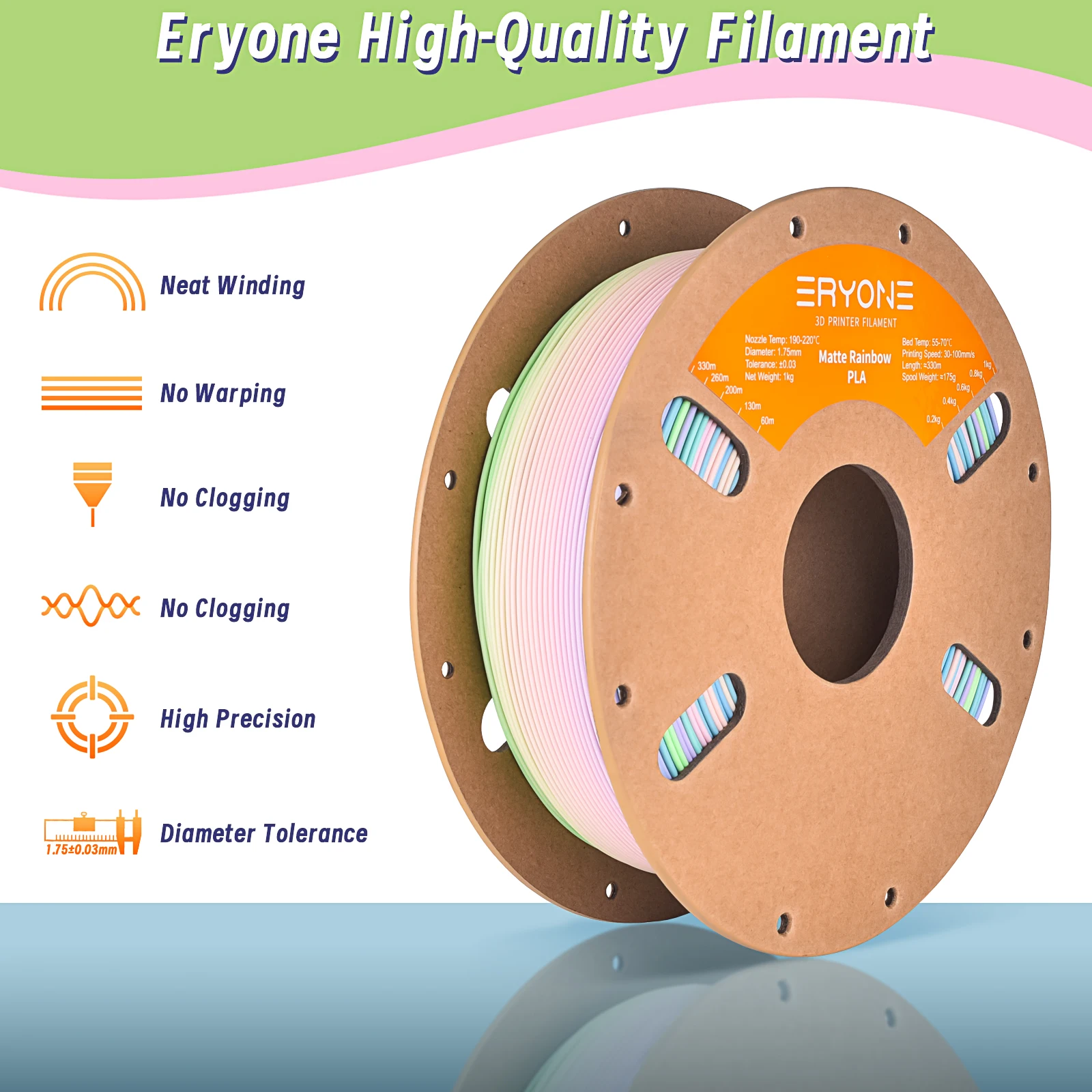 ERYONE Promotion PLA Matte Rainbow 1/2/3/5/10KG 1.75mm ±0.03mm Filament For 3D Printer Macaron Watercolor Filament High Quality