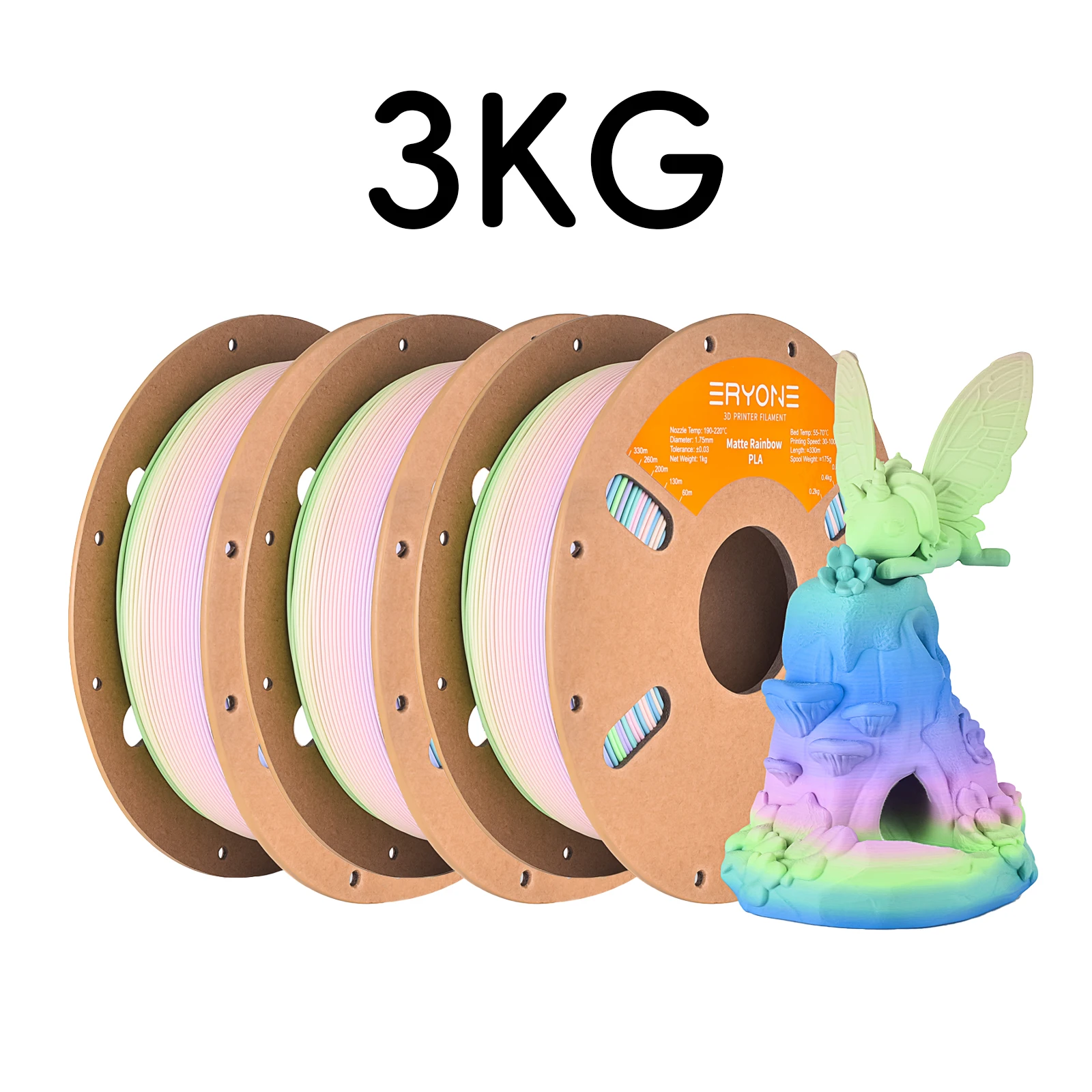 ERYONE Promotion PLA Matte Rainbow 1/2/3/5/10KG 1.75mm ±0.03mm Filament For 3D Printer Macaron Watercolor Filament High Quality