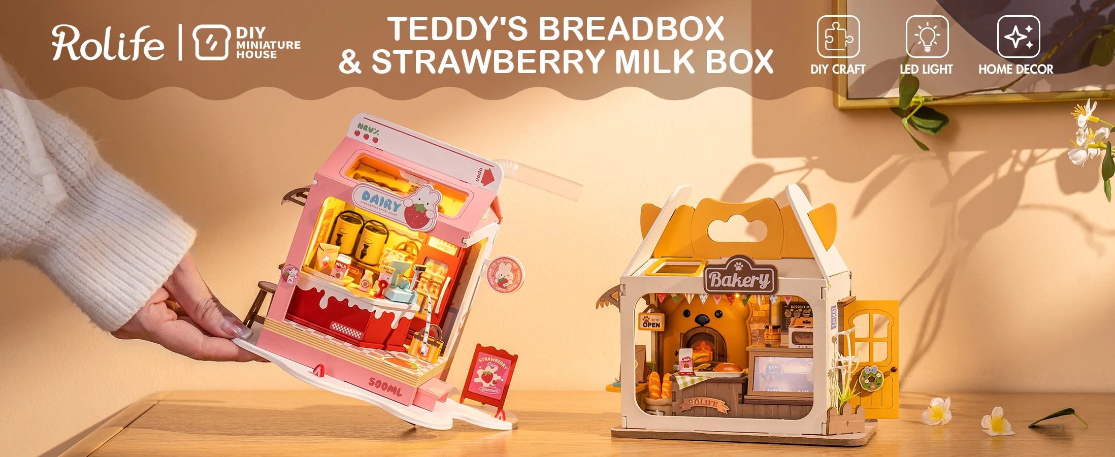 Rolife Food Box Shop Rolife Miniature Doll House DIY Miniature House Kit Diorama House Building Set with LED Room