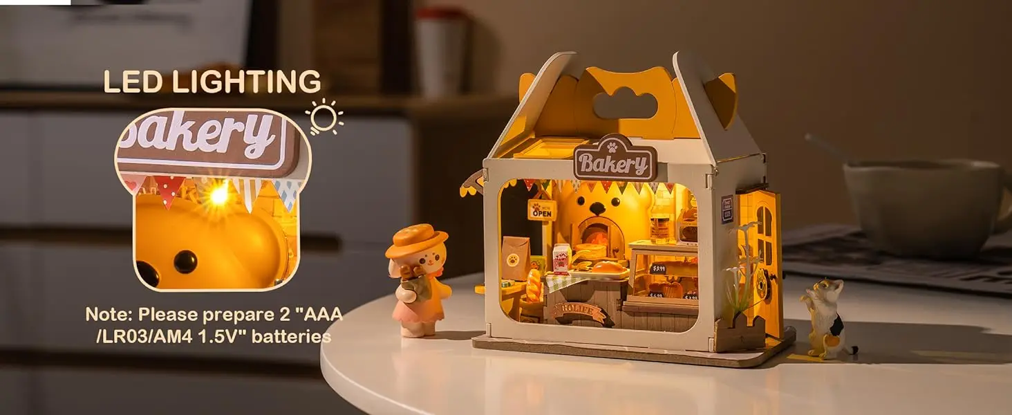 Rolife Food Box Shop Rolife Miniature Doll House DIY Miniature House Kit Diorama House Building Set with LED Room