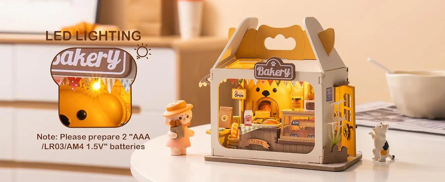 Rolife Food Box Shop Rolife Miniature Doll House DIY Miniature House Kit Diorama House Building Set with LED Room