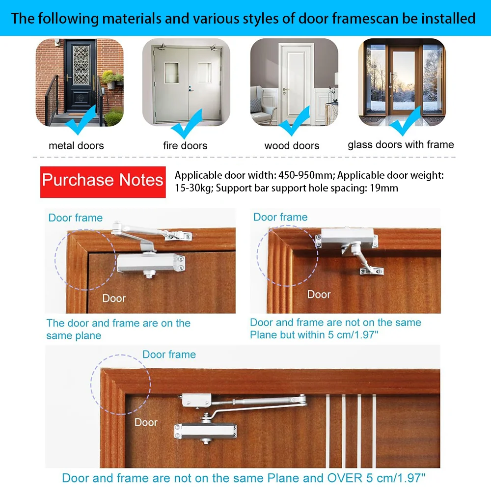 Automatic Door Closer Spring Hydraulic Buffer Metal Concealed Gate Closer Adjustable Speed Door Mute Closing 15 to 30KG