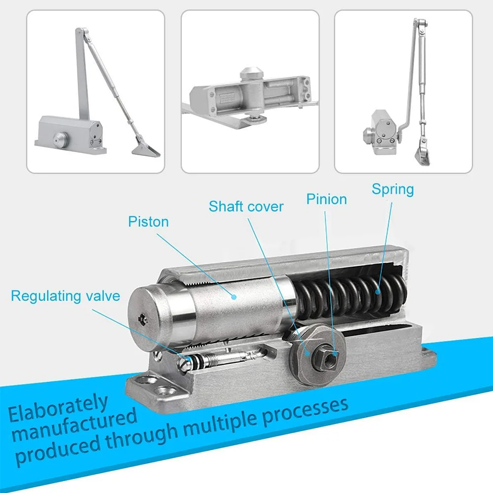 Automatic Door Closer Spring Hydraulic Buffer Metal Concealed Gate Closer Adjustable Speed Door Mute Closing 15 to 30KG