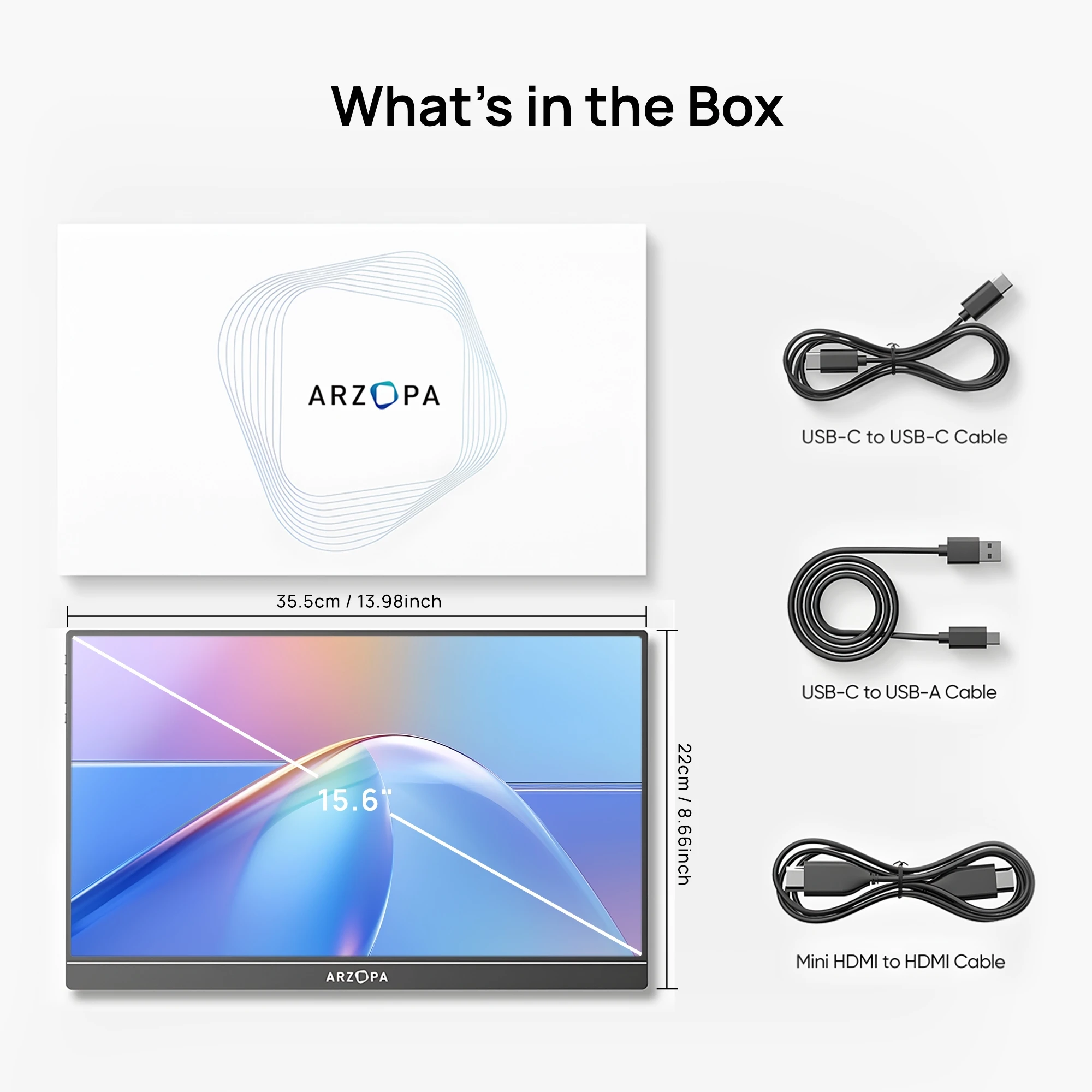 ARZOPA 15.6 inch Portable Monitor FHD 1080P IPS USB-C Mini-HDMI External Second Screen for Mac Laptop PC Switch Xbox PS4/5 Xbox