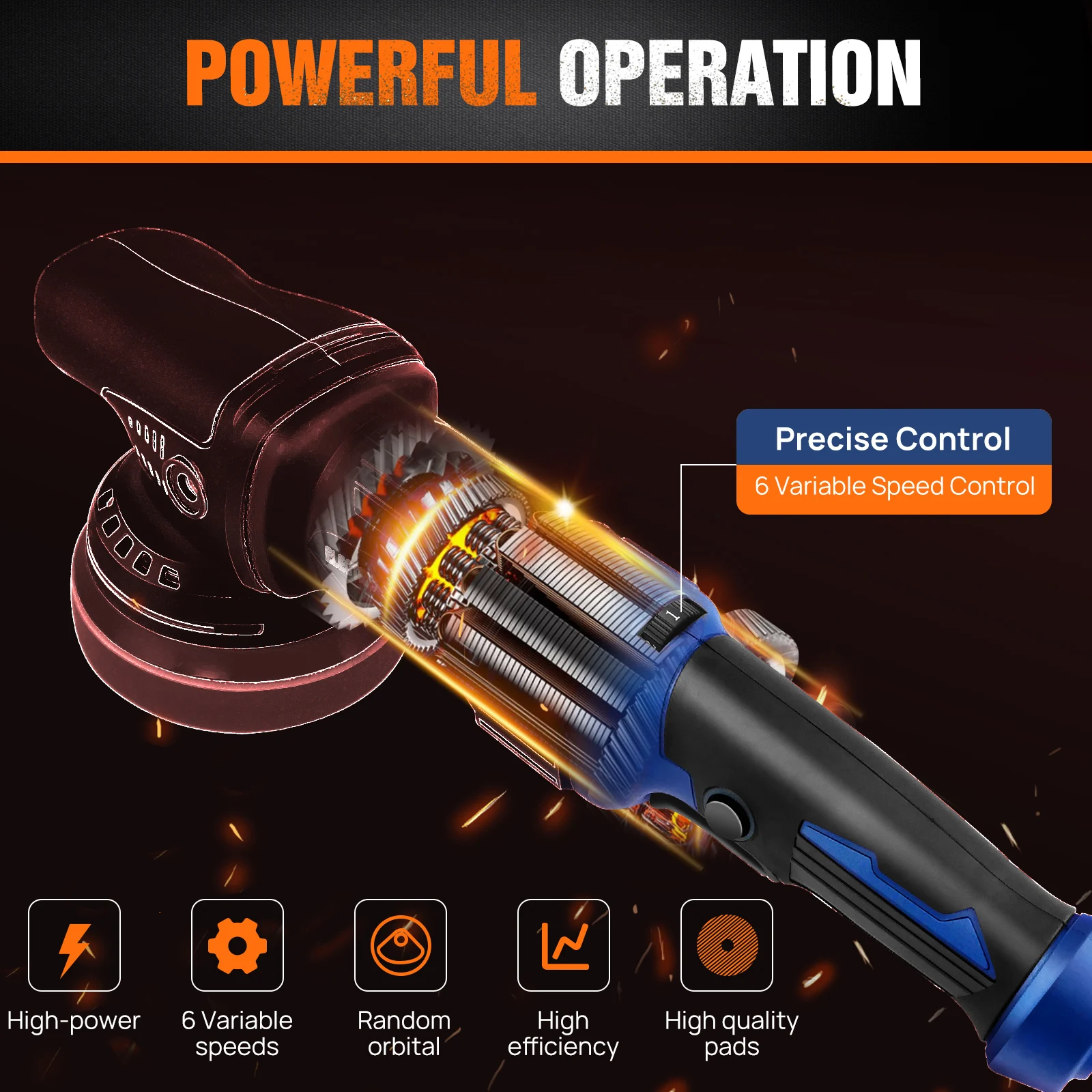 920W Dual Action Electric Polisher Buffer with 120mm Plate 6 Variable Speeds 2800-5800RPM Sponge & Wool Pad for Polishing And Buffering