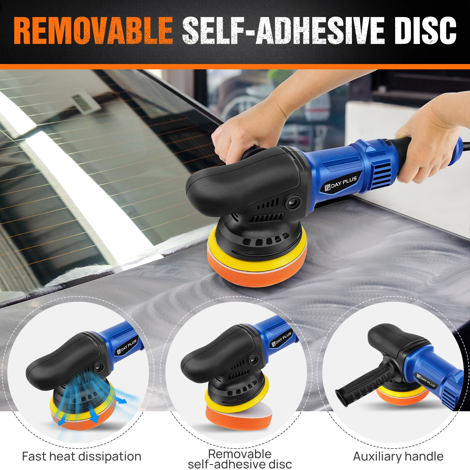 920W Dual Action Electric Polisher Buffer with 120mm Plate 6 Variable Speeds 2800-5800RPM Sponge & Wool Pad for Polishing And Buffering
