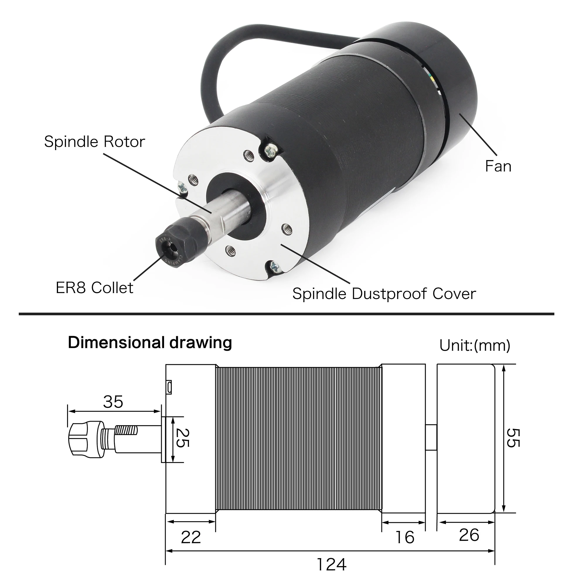 Air cooled DC Brushless Spindle Motor 400W 48V ER8 + 600W 60V Driver Without Hall CNC Router Milling Kit