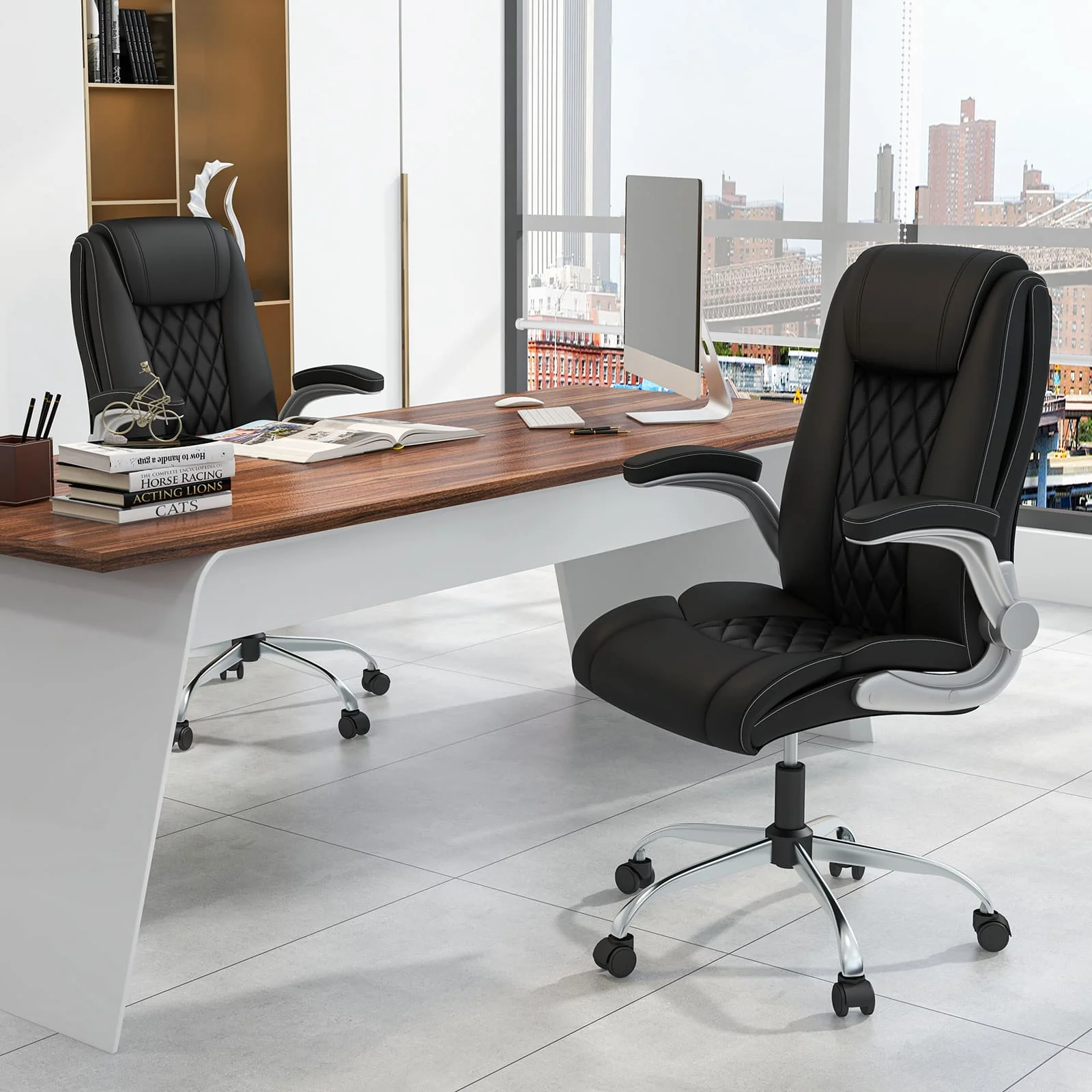 GOFLAME PU Leather Office Chair Height Adjustable Executive Chair-Black