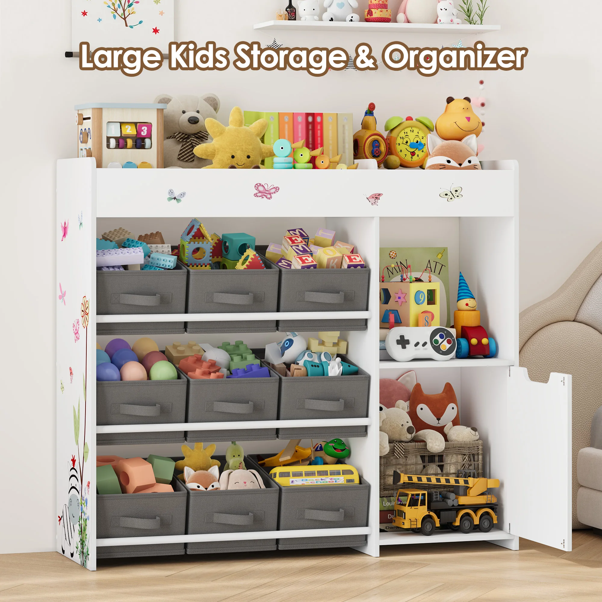 Children's shelf with 9 boxing, shelf for the children's room with a bookshelf, toy shelf for the children's room