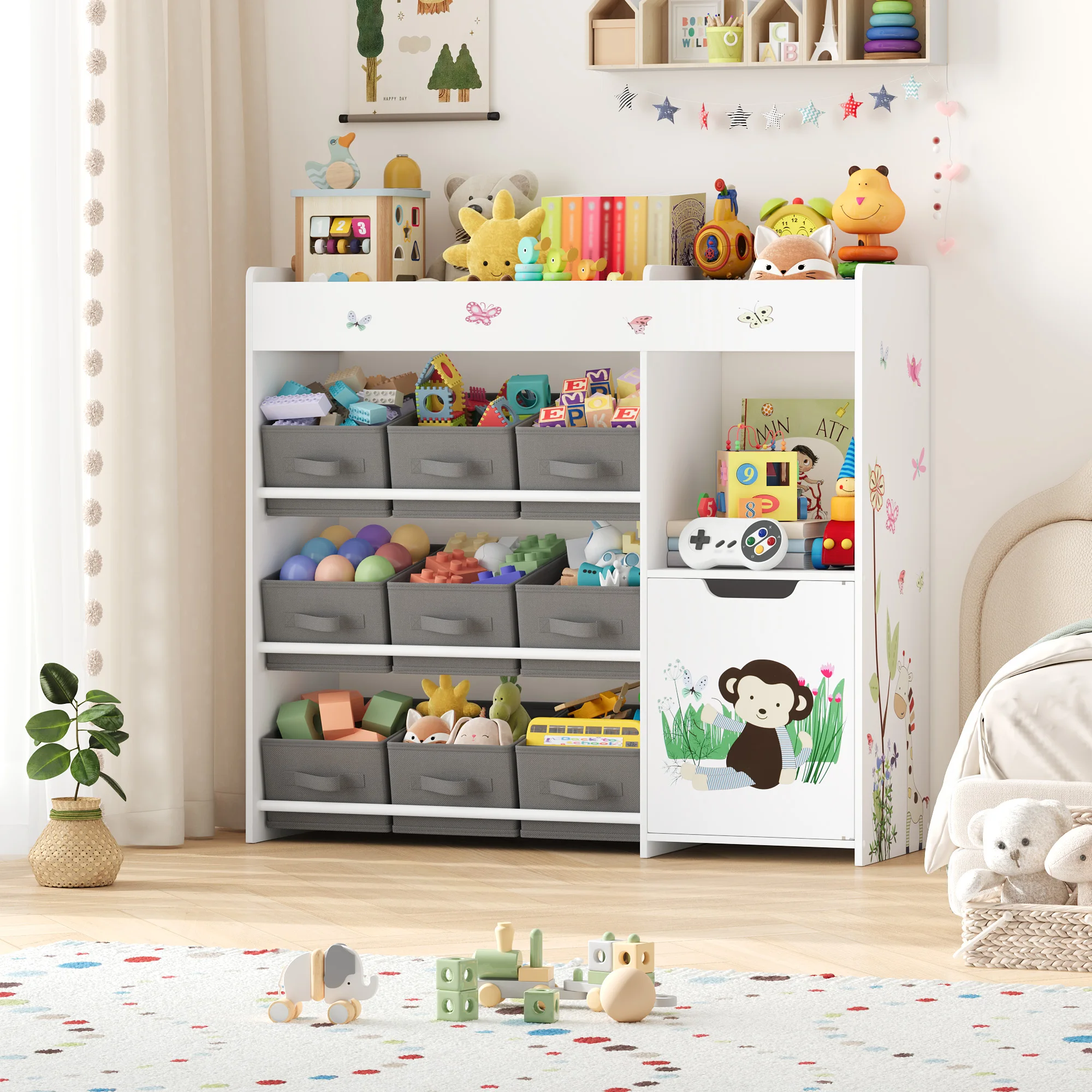 Children's shelf with 9 boxing, shelf for the children's room with a bookshelf, toy shelf for the children's room