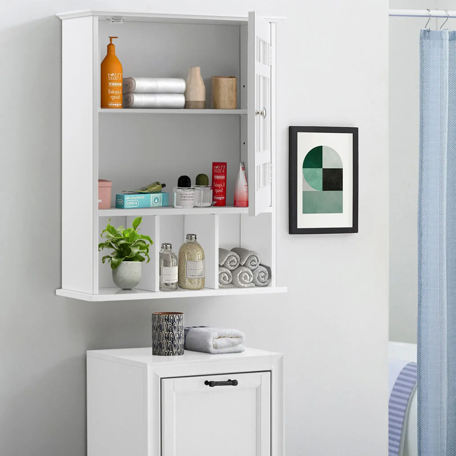 ERGOMASTER Bathroom Wall Storage Cabinet Wooden Hanging Medicine Organizer W/ Mirror White