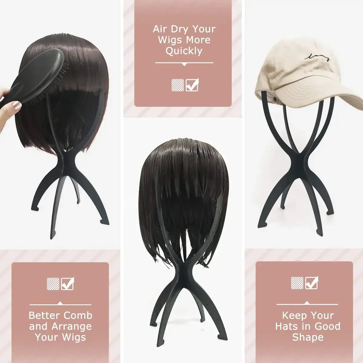 10pcs Wig Stand Durable Easy Assembly Wig Cap Holder Portable Plastic Hair Hat Displaying Stand Ideal for Home Salon Travel Use