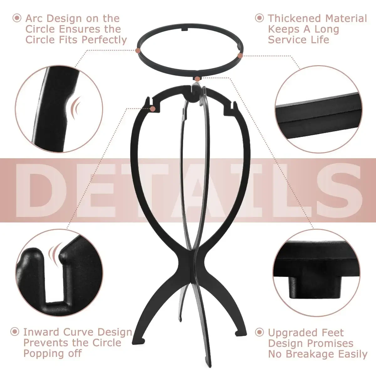 10pcs Wig Stand Durable Easy Assembly Wig Cap Holder Portable Plastic Hair Hat Displaying Stand Ideal for Home Salon Travel Use