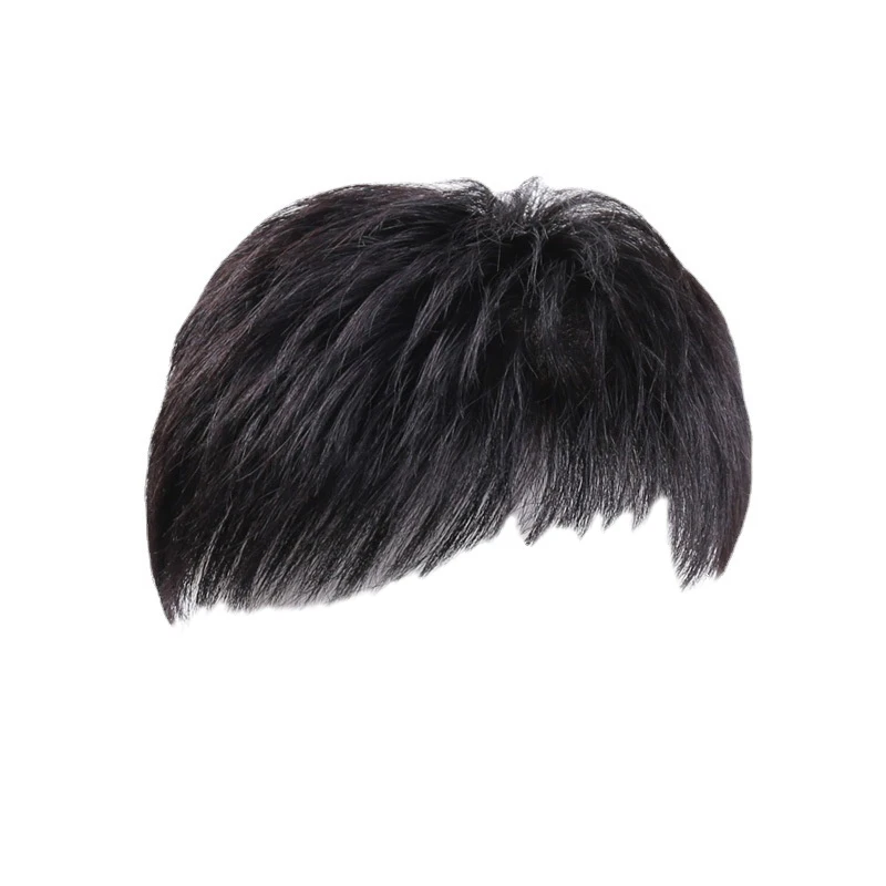 Synthetic Men Natural Fake Hairpiece Black False Hair Cover Effectively Cover Thinning Hair Male Clips-On Short Hair Wig