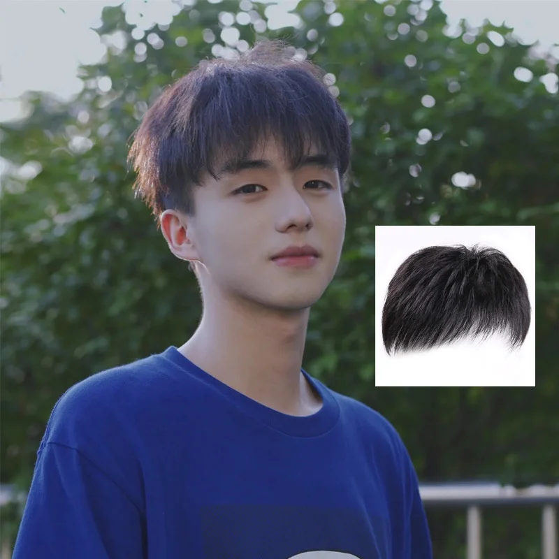 Synthetic Men Natural Fake Hairpiece Black False Hair Cover Effectively Cover Thinning Hair Male Clips-On Short Hair Wig