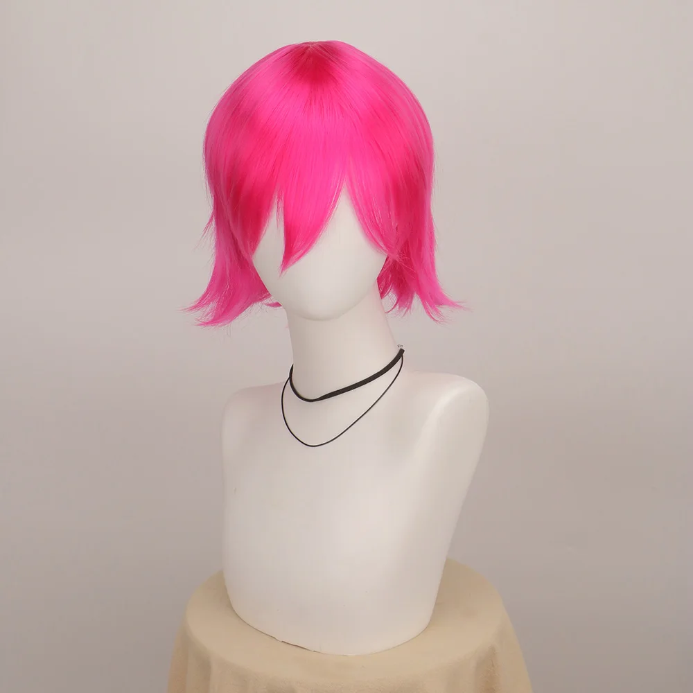 Synthetic Unisex 12 Inches Short Cosplay Hair Party White Red Pink Blonde Orange Yellow Wigs with Bangs Lolita Wig For Men Women
