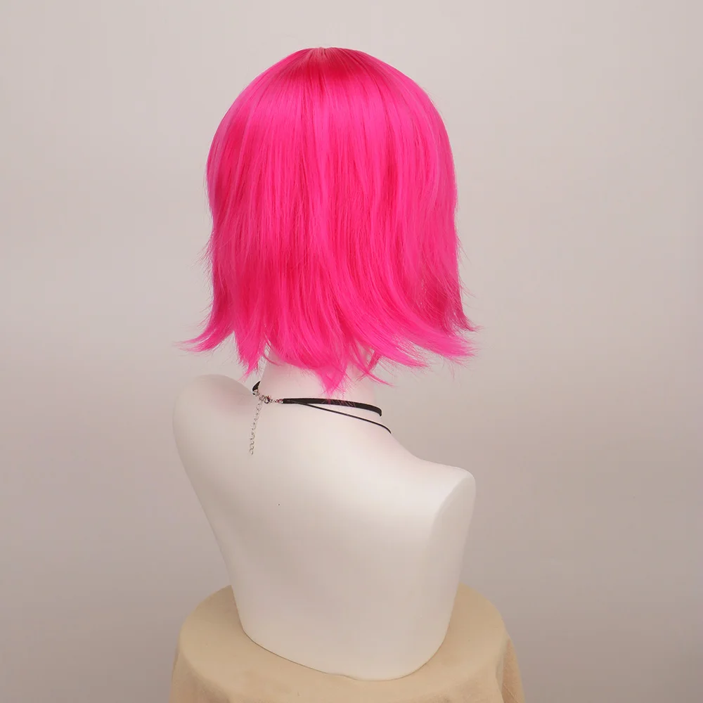 Synthetic Unisex 12 Inches Short Cosplay Hair Party White Red Pink Blonde Orange Yellow Wigs with Bangs Lolita Wig For Men Women