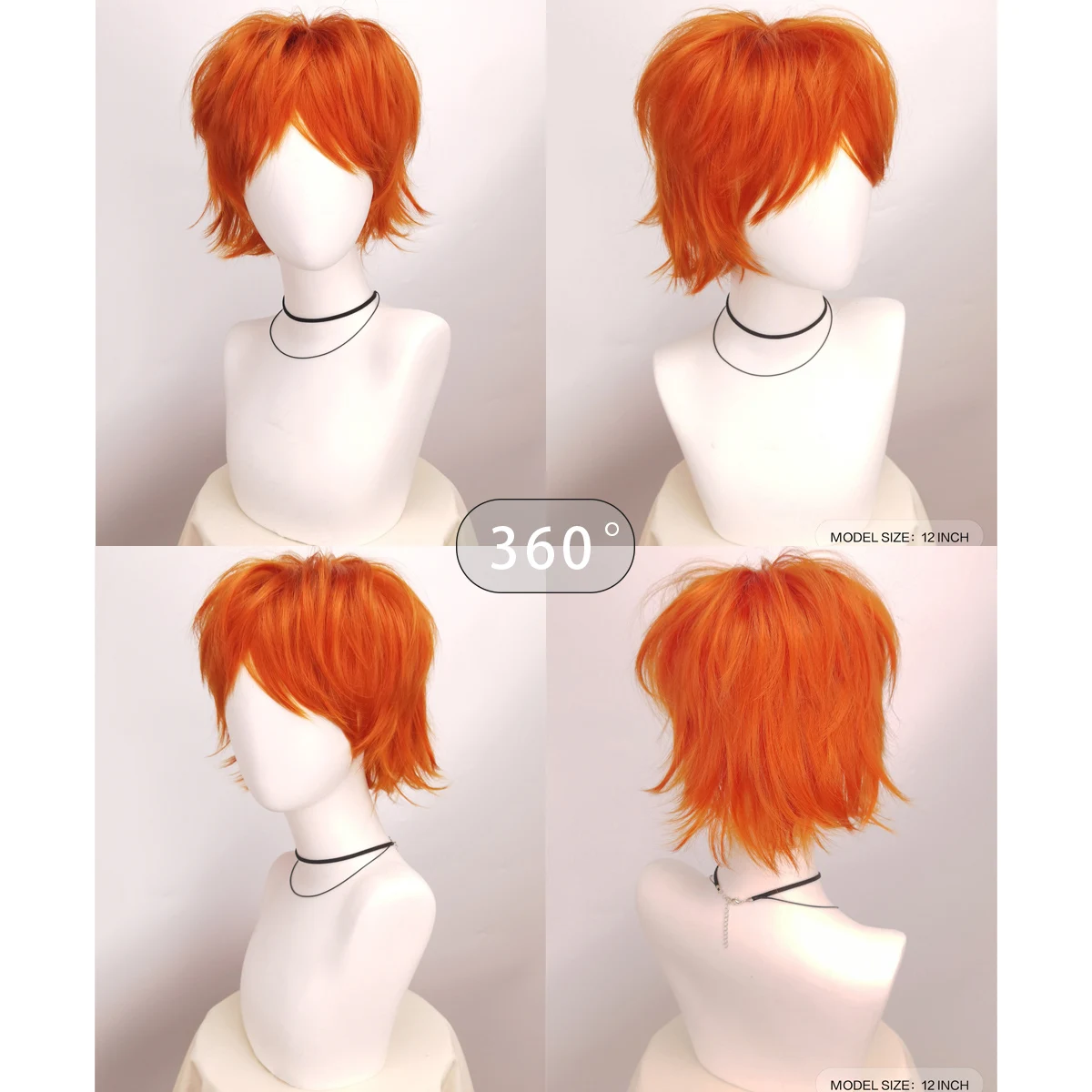 Synthetic Unisex 12 Inches Short Cosplay Hair Party White Red Pink Blonde Orange Yellow Wigs with Bangs Lolita Wig For Men Women