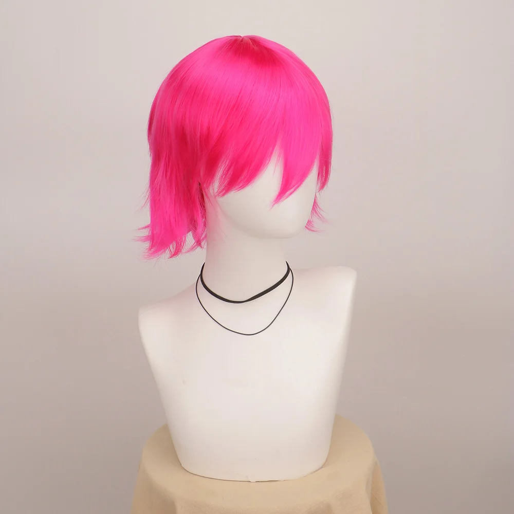 Synthetic Unisex 12 Inches Short Cosplay Hair Party White Red Pink Blonde Orange Yellow Wigs with Bangs Lolita Wig For Men Women