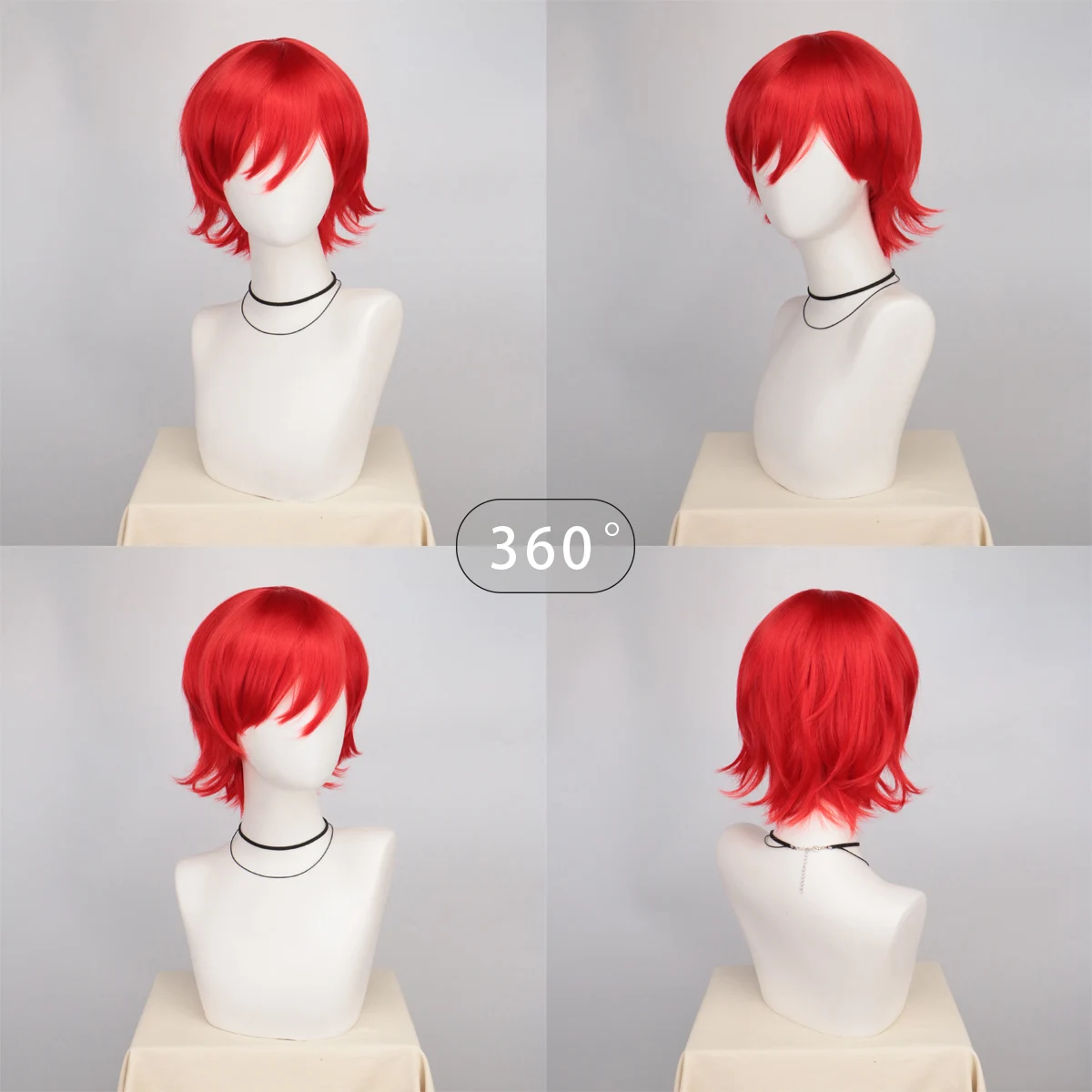 Synthetic Unisex 12 Inches Short Cosplay Hair Party White Red Pink Blonde Orange Yellow Wigs with Bangs Lolita Wig For Men Women