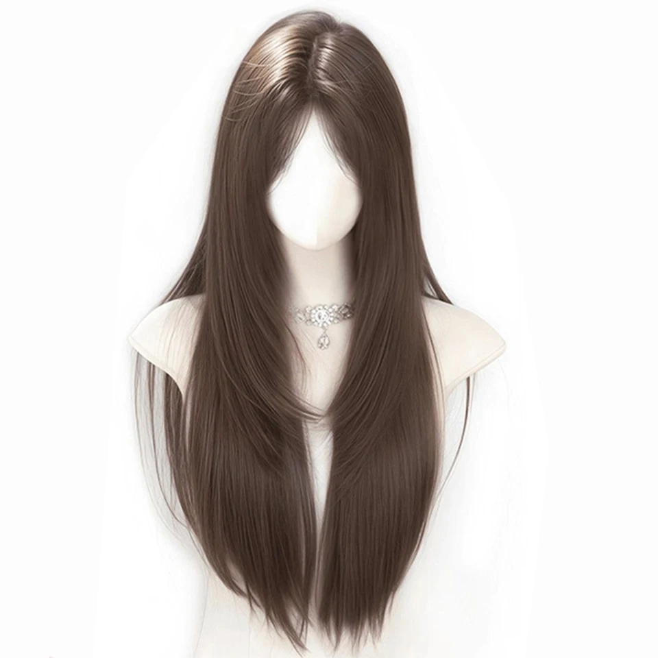 Synthetic Wig Female Long Straight Hair Wig High-Level Natural Fashion Long Straight Hair Wig Heat-Resistant Hair for Daily Use
