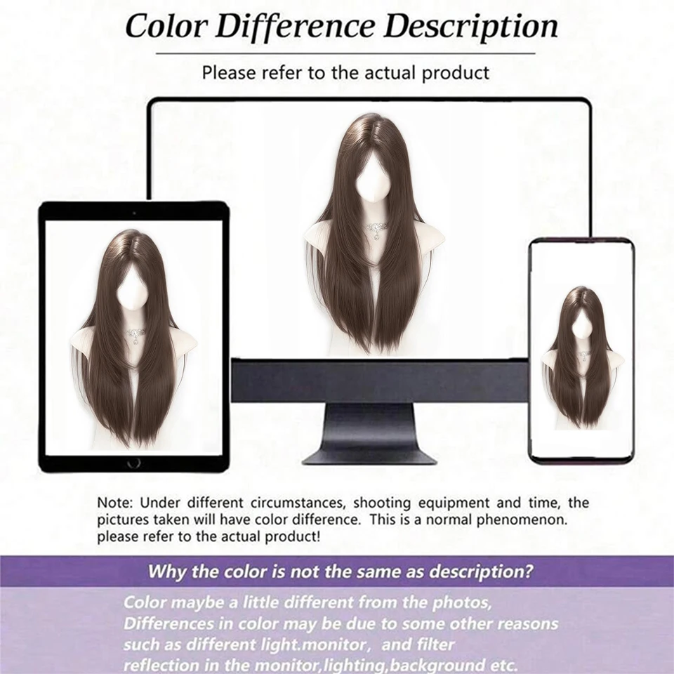 Synthetic Wig Female Long Straight Hair Wig High-Level Natural Fashion Long Straight Hair Wig Heat-Resistant Hair for Daily Use