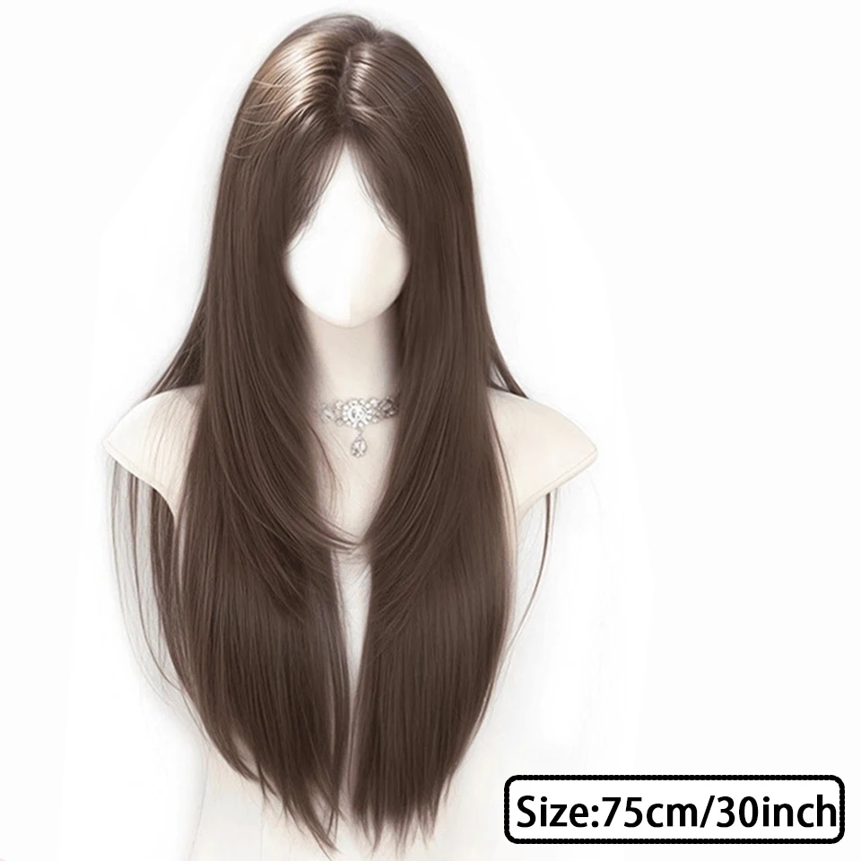Synthetic Wig Female Long Straight Hair Wig High-Level Natural Fashion Long Straight Hair Wig Heat-Resistant Hair for Daily Use
