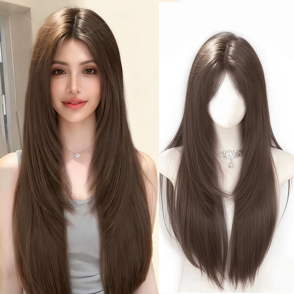 Synthetic Wig Female Long Straight Hair Wig High-Level Natural Fashion Long Straight Hair Wig Heat-Resistant Hair for Daily Use