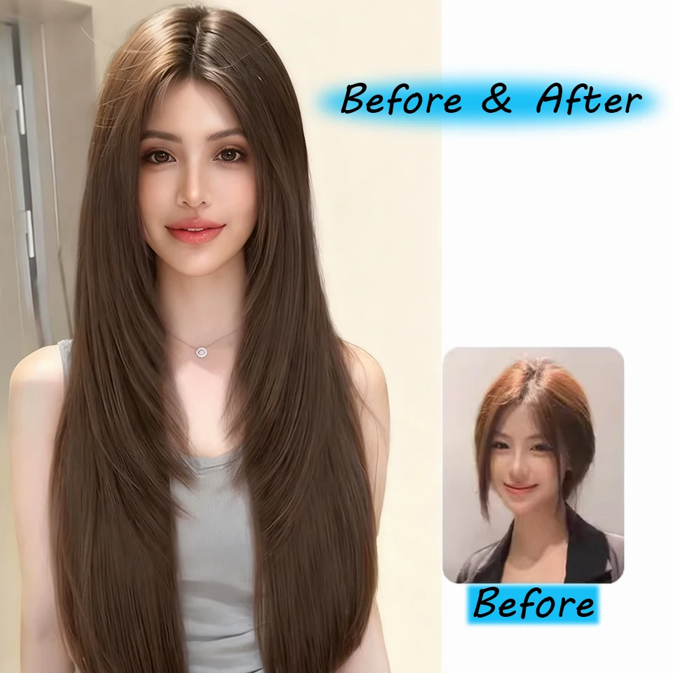 Synthetic Wig Female Long Straight Hair Wig High-Level Natural Fashion Long Straight Hair Wig Heat-Resistant Hair for Daily Use