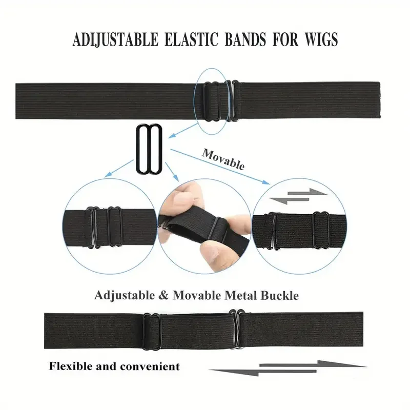 1-25 Pieces Black 3 cm Adjustable Wig Elastic Bands Adjustable Elastic Wig Straps for Making Wig Cap Accessories wig tools ﻿